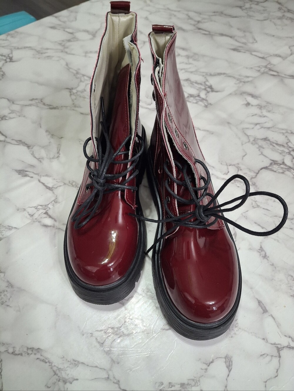 Burgundy Patent Combat Boots - Picture 3 of 7